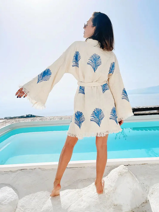 Organic Cotton Azure Peshtemal Kaftan Short