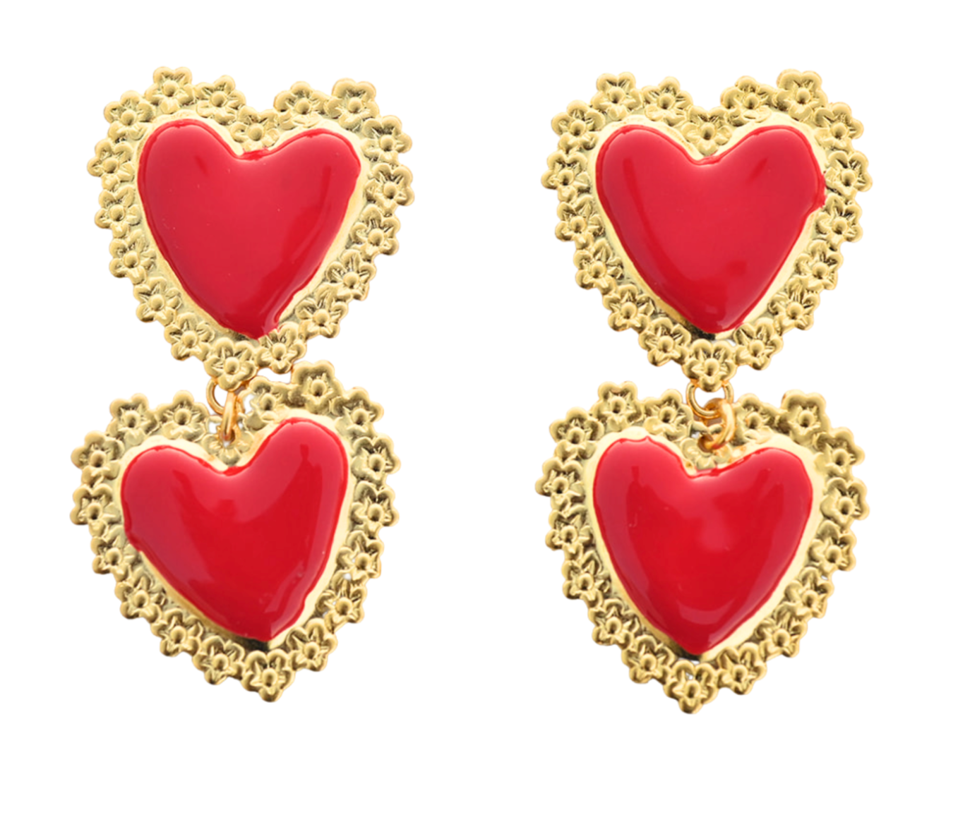 Double Red Valentine Heart Earrings