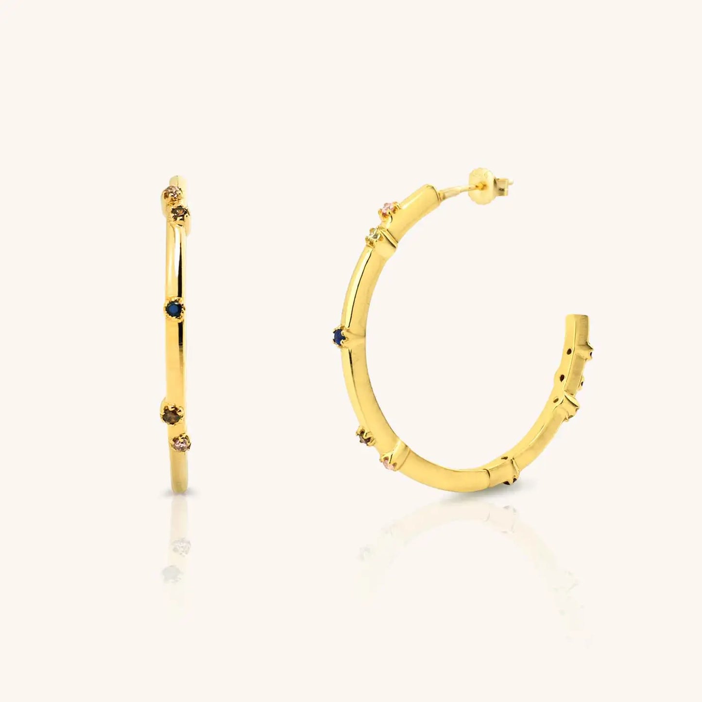 Multicoloured Gem Gold Hoop Earrings