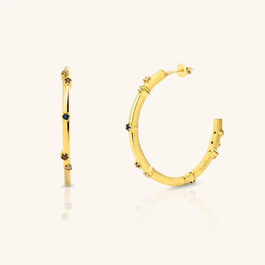 Multicoloured Gem Gold Hoop Earrings